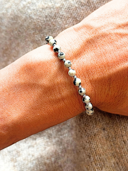 Bracelet CLEA Jaspe Dalmatien - Doré/Argenté