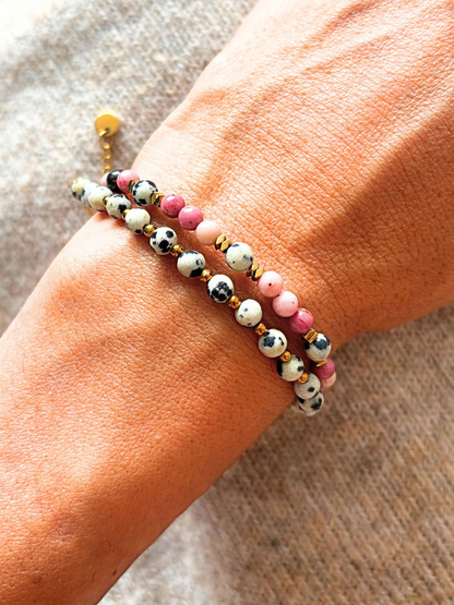 Bracelet CLEA Jaspe Dalmatien - Doré/Argenté