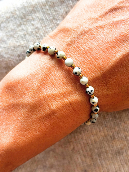 Bracelet CLEA Jaspe Dalmatien - Doré/Argenté